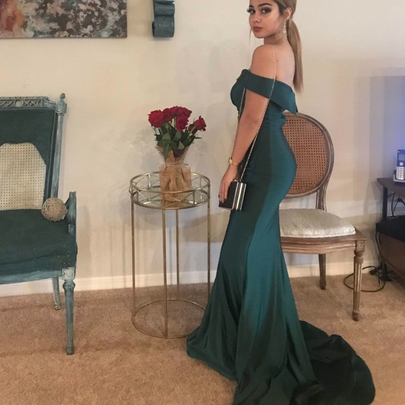 slim fit dress slacks Zapaka Women Dark Green Prom Dress with Appliques Mermaid Lace-Up Back Party Dress, Dark Green / US2 main image 0